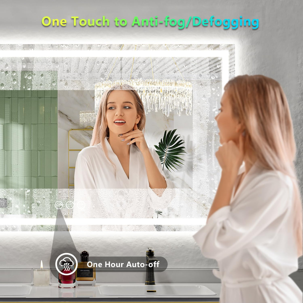 65x36 Inch RGB LED Bathroom Mirror with Front and Backlight