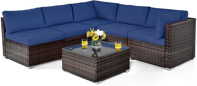 6 Pieces Patio Furniture Set, Outdoor Wicker Conversation Set