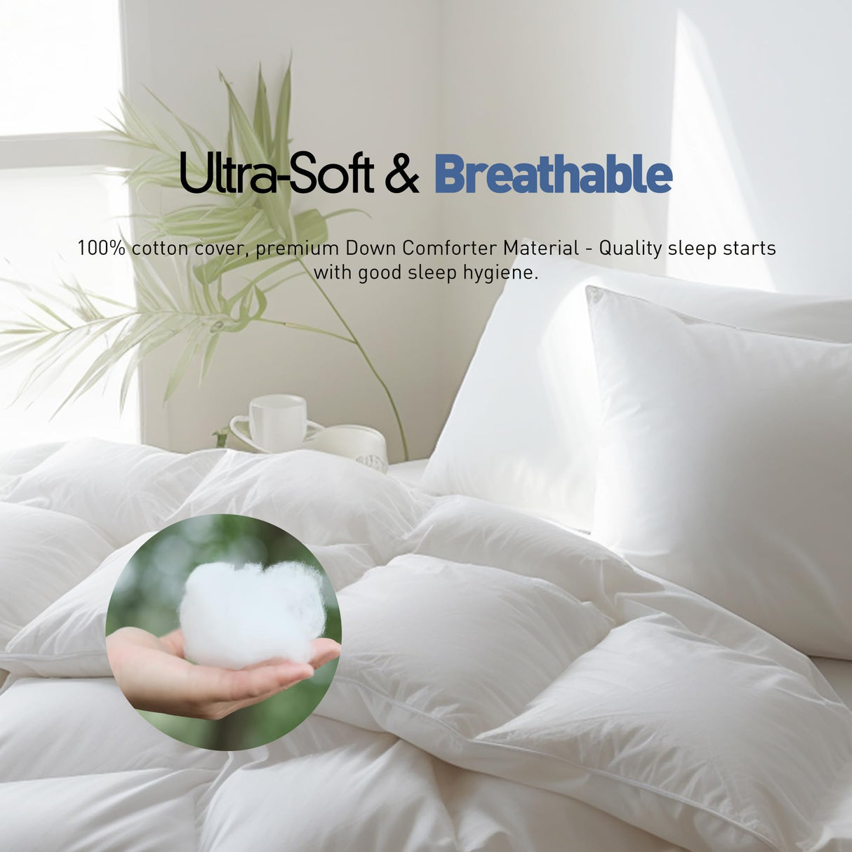 Down Fiber Cotton Comforter King Size,Fluffy 100% Cotton Cover Duvet Insert, 68 oz.