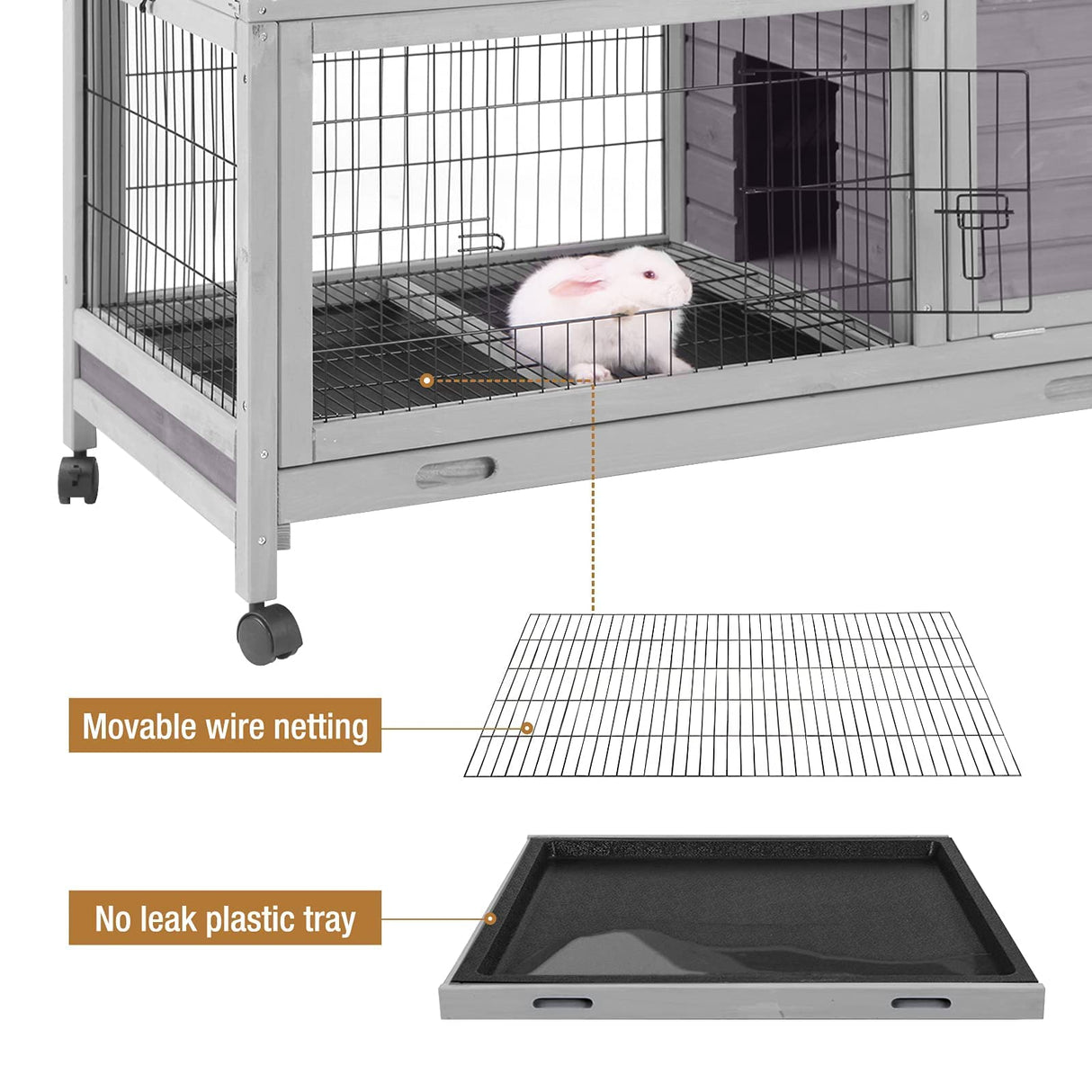 Rabbit Hutch Indoor Outdoor Rabbit Cage Bunny Cage with Run,No Leak Pull Out Tray