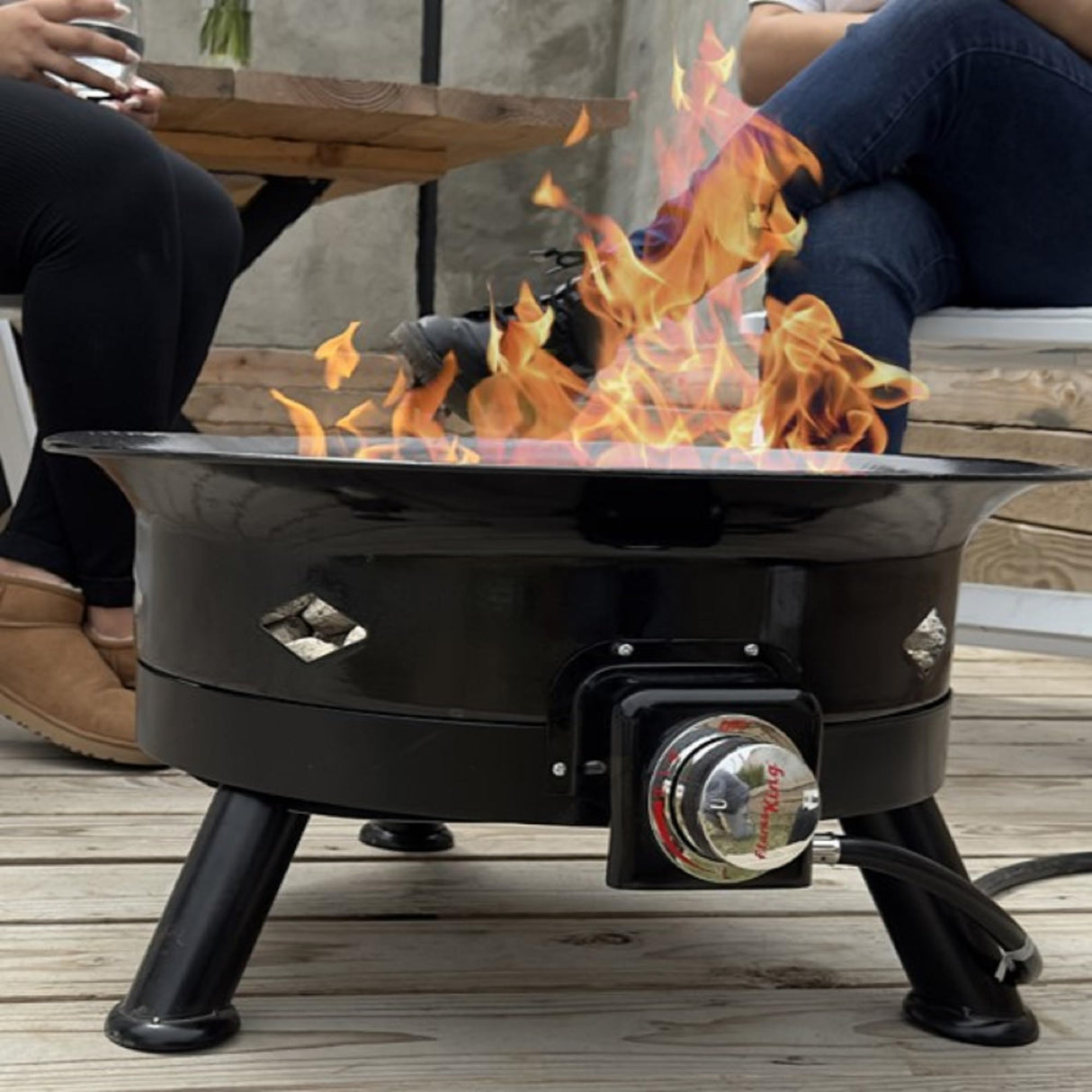 Flame King Smokeless Propane Fire Pit, 24 - inch Portable Firebowl, 58K BTU with Self Igniter, Cover, & Carry Straps for RV, Camping, & Outdoor Living - Bircata