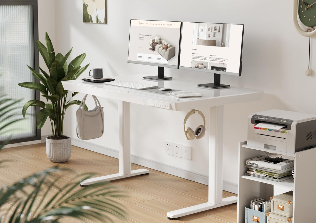Glass Standing Desk with Drawers, 48×24 Inch Adjustable Stand Up Desk