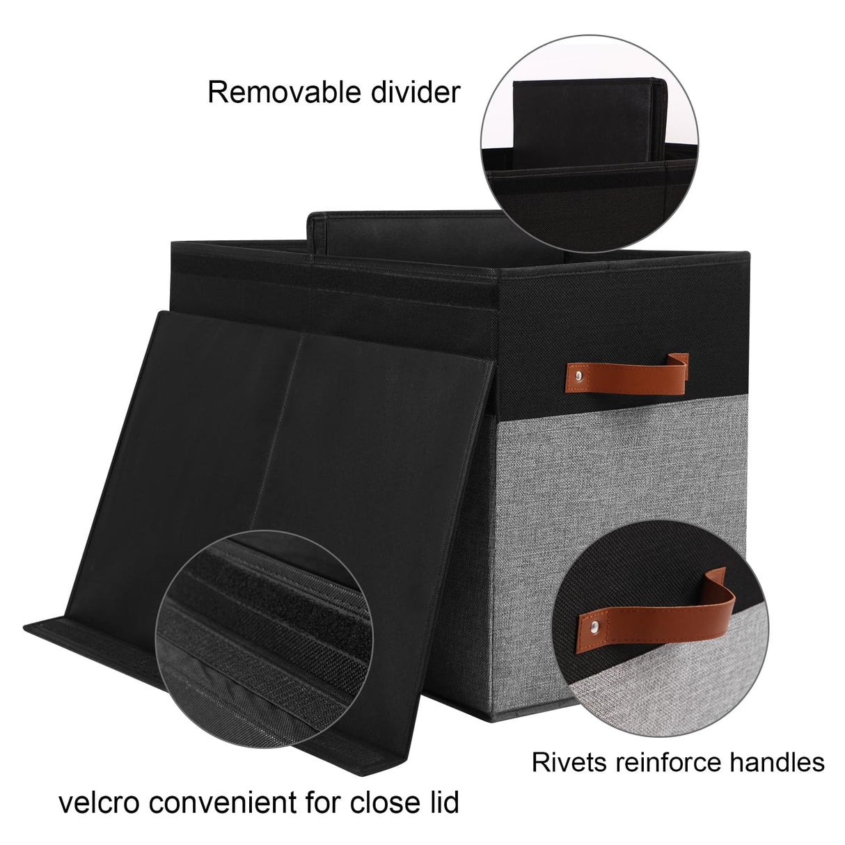 Large Toy Storage Box with Lid, Sturdy Toys Storage Chest Bin Organizer Basket with Dividers for Kids, Boys, Girls, Nursery, Closet, Bedroom, Playroom 25"x13" x16" (Black and Grey)