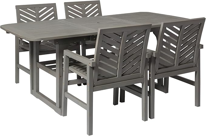 4-6 Person Outdoor Wood Chevron Back Patio Furniture Dining Set Extendable Table Chairs