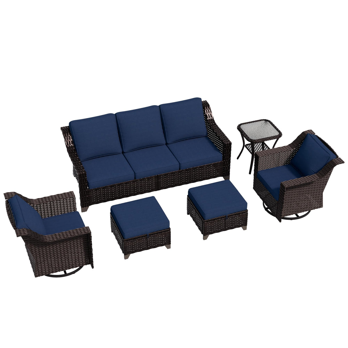 6 Piece Patio Conversation Sets, Outdoor PE Rattan Wicker Furniture Sets