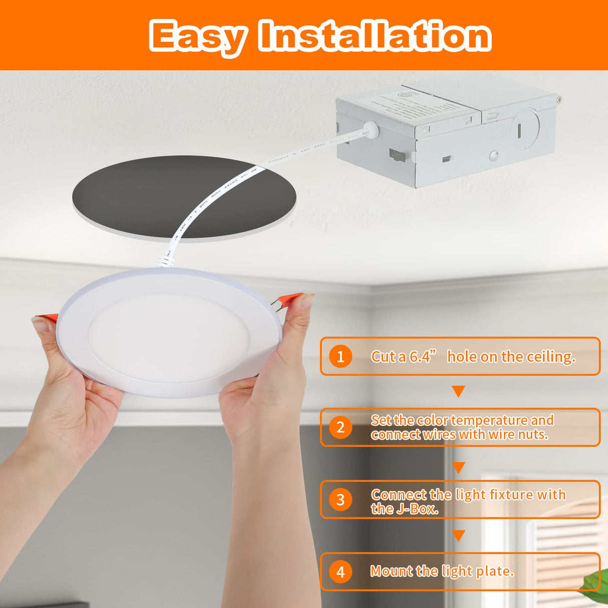 Brightever 12 Packs LED Recessed Ceiling Lights with Night Light, 6 Inch 5CCT Ultra-Thin Recessed Lighting 2700K/3000K/3500K/4000K/5000K Selectable, 12W=110W, 1100LM, Dimmable Canless Wafer Downlight