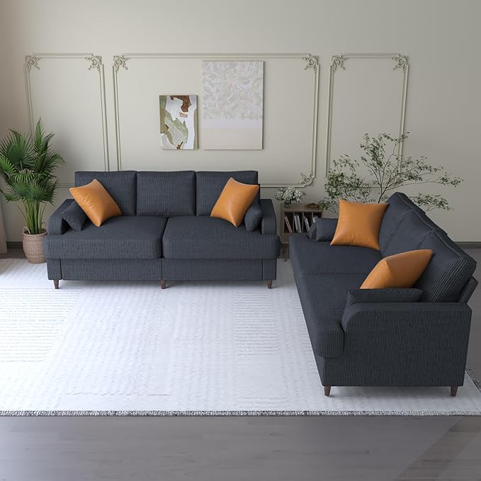 Modern Corduroy Sofa, Couch for Living Room, 3 Seater Sofa