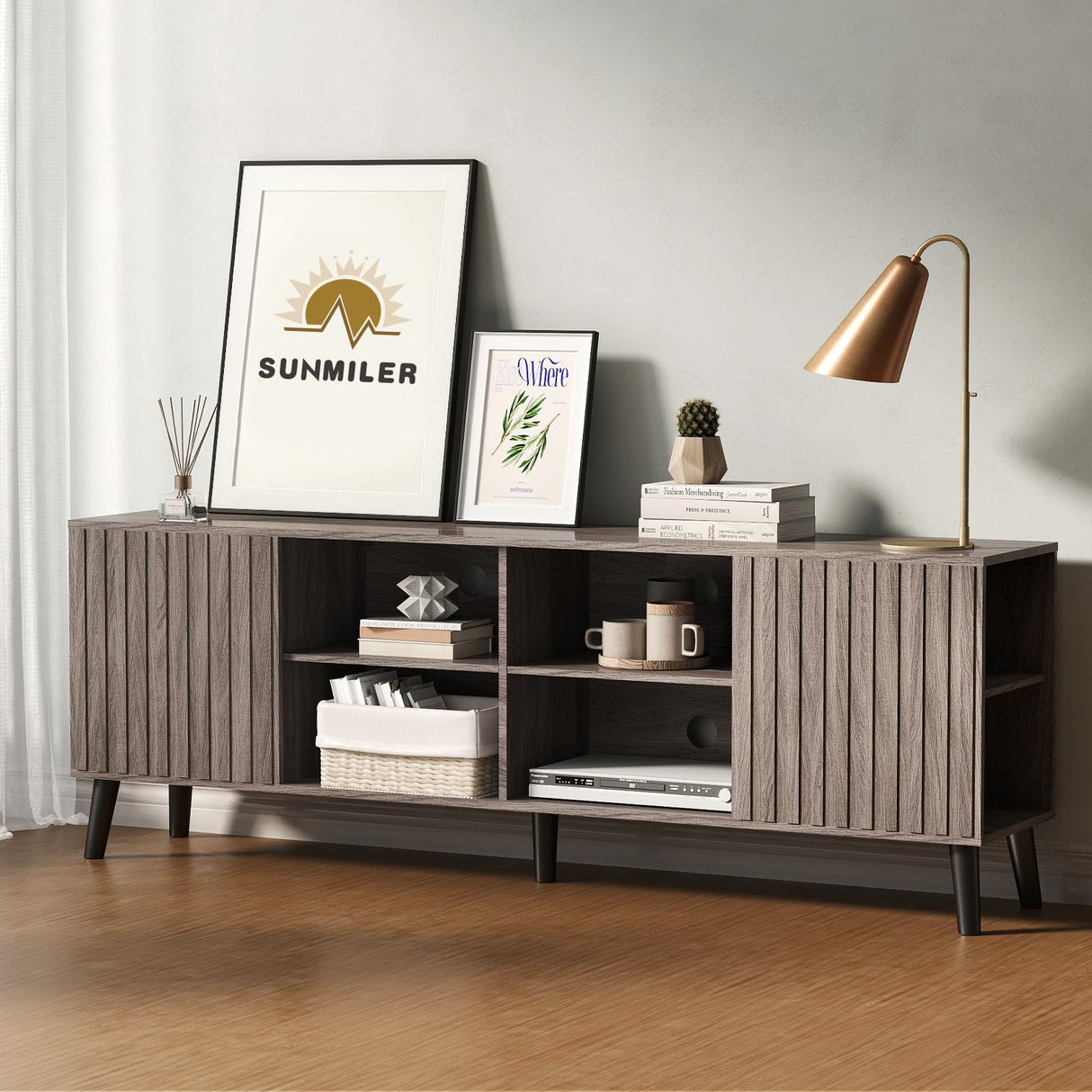 TV-Stand for 80 75 70 65" TVs - 70-inch Grey Entertainment Center