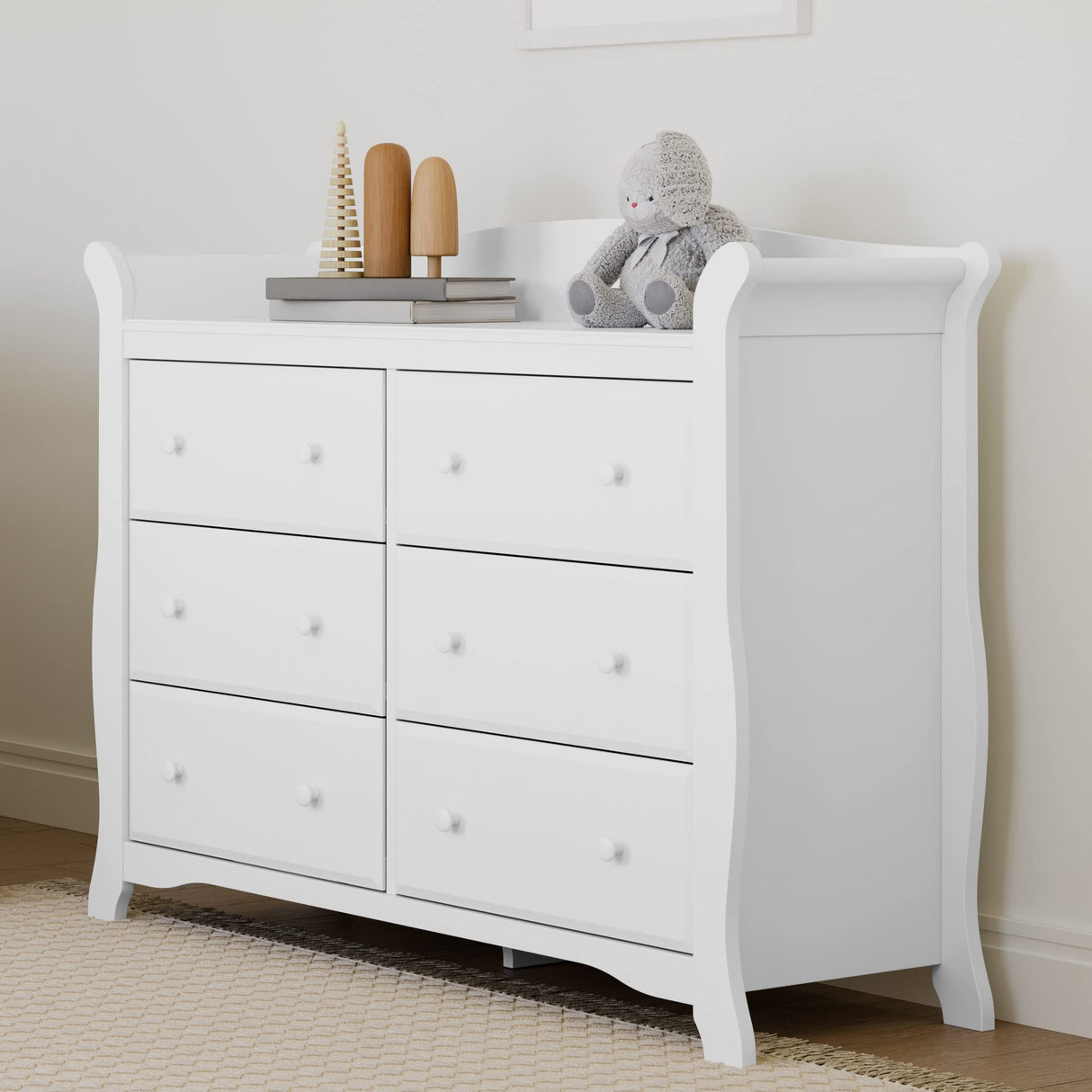 6 Drawer Double Dresser (White) – Dresser for Kids Bedroom, Nursery Dresser Organizer,