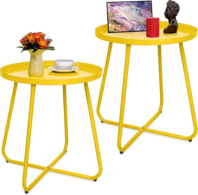 Set of 2 Outdoor Side Table Outdoor, Metal Side Table Small Round Side Table