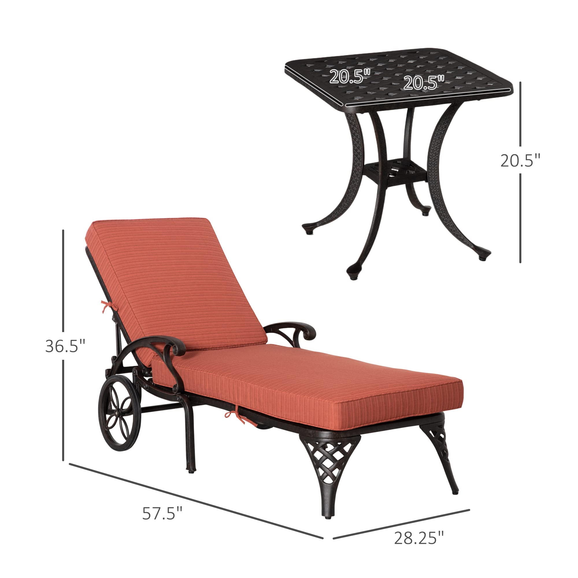 Aluminum Adjustable Chaise Lounge Chair, Folding 4-Position Patio Recliner, Wheels