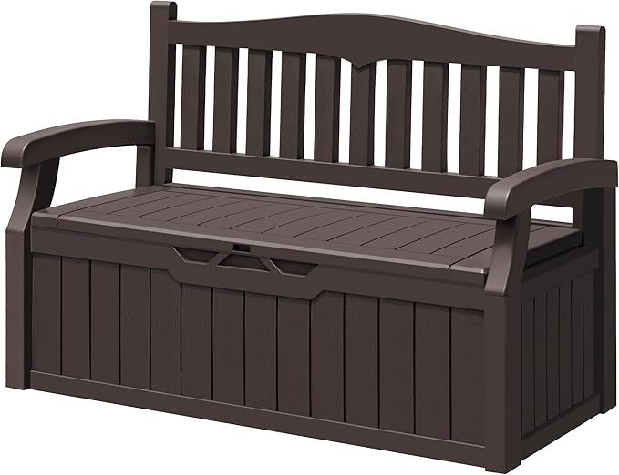 Greesum 80 Gallon Storage Bench Outdoor Deck Box with Armrest, Patio Furniture