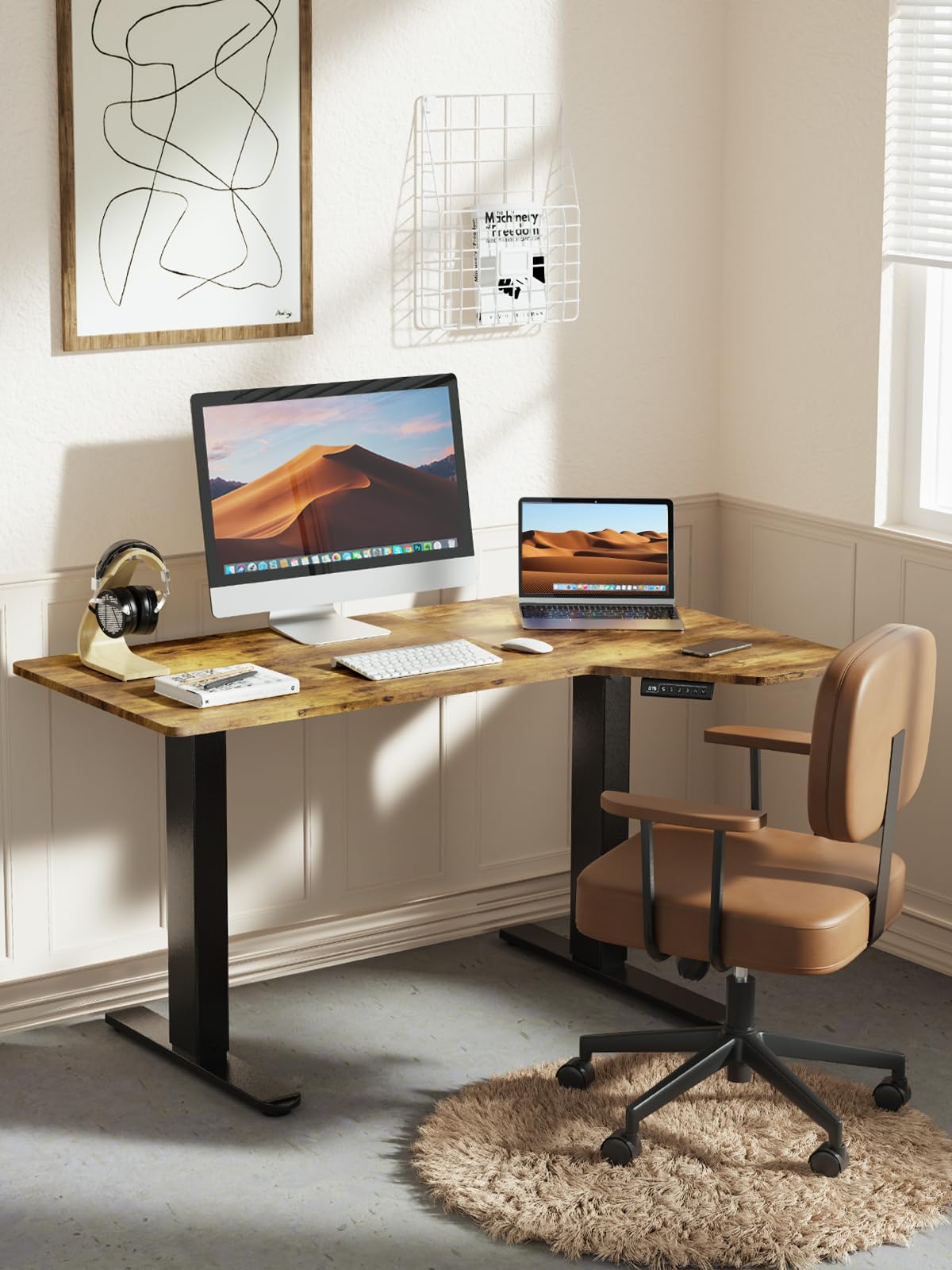 L Shaped Standing Desk Adjustable Height,55x34 Inch Electric Standing Desk