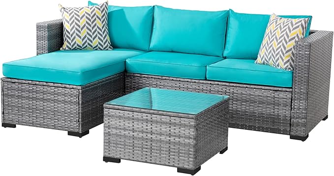 Patio Furniture Sets Outdoor Sectional Sofa Silver All-Weather Rattan Wicker Small Patio