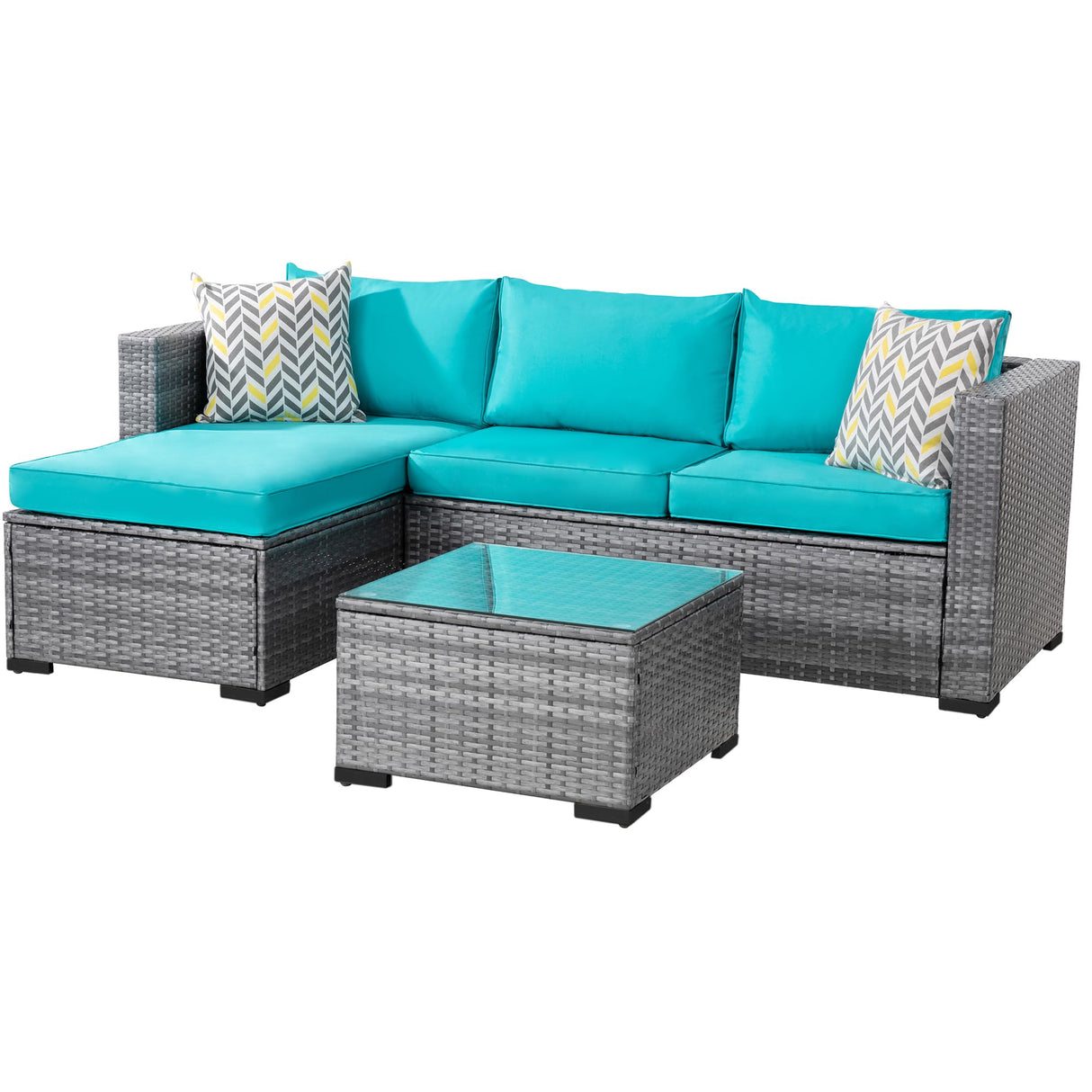 Patio Furniture Sets Outdoor Sectional Sofa Silver All-Weather Rattan Wicker Small Patio