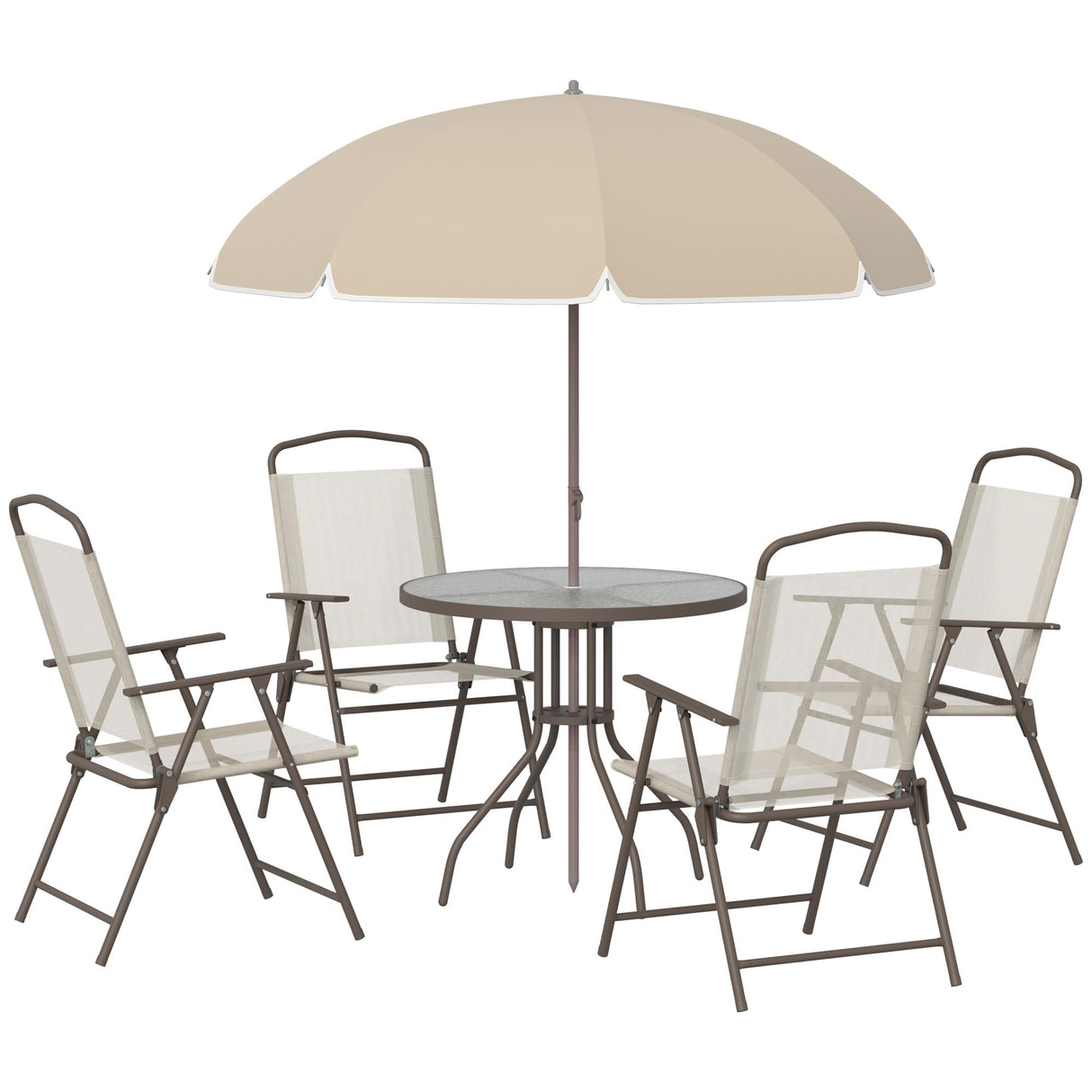 6 Piece Patio Dining Set for 4 with Umbrella, Outdoor Table and Chairs