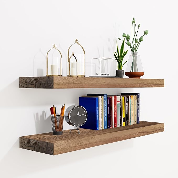 24 Inch Floating Shelves, Bathroom Wooden Shelves for Wall Mounted
