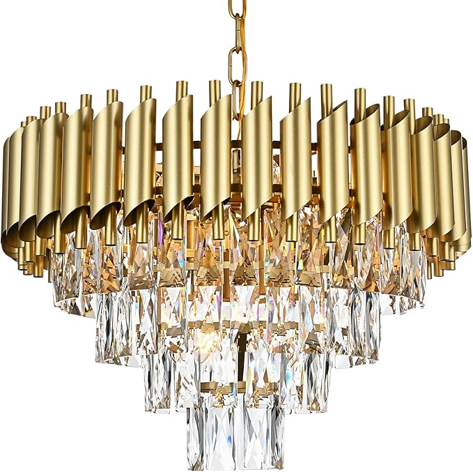 Crystal Chandelier Lights, 4 Tiers Luxury Pendant Ceiling Light, 19.7" Crystal Chandeliers