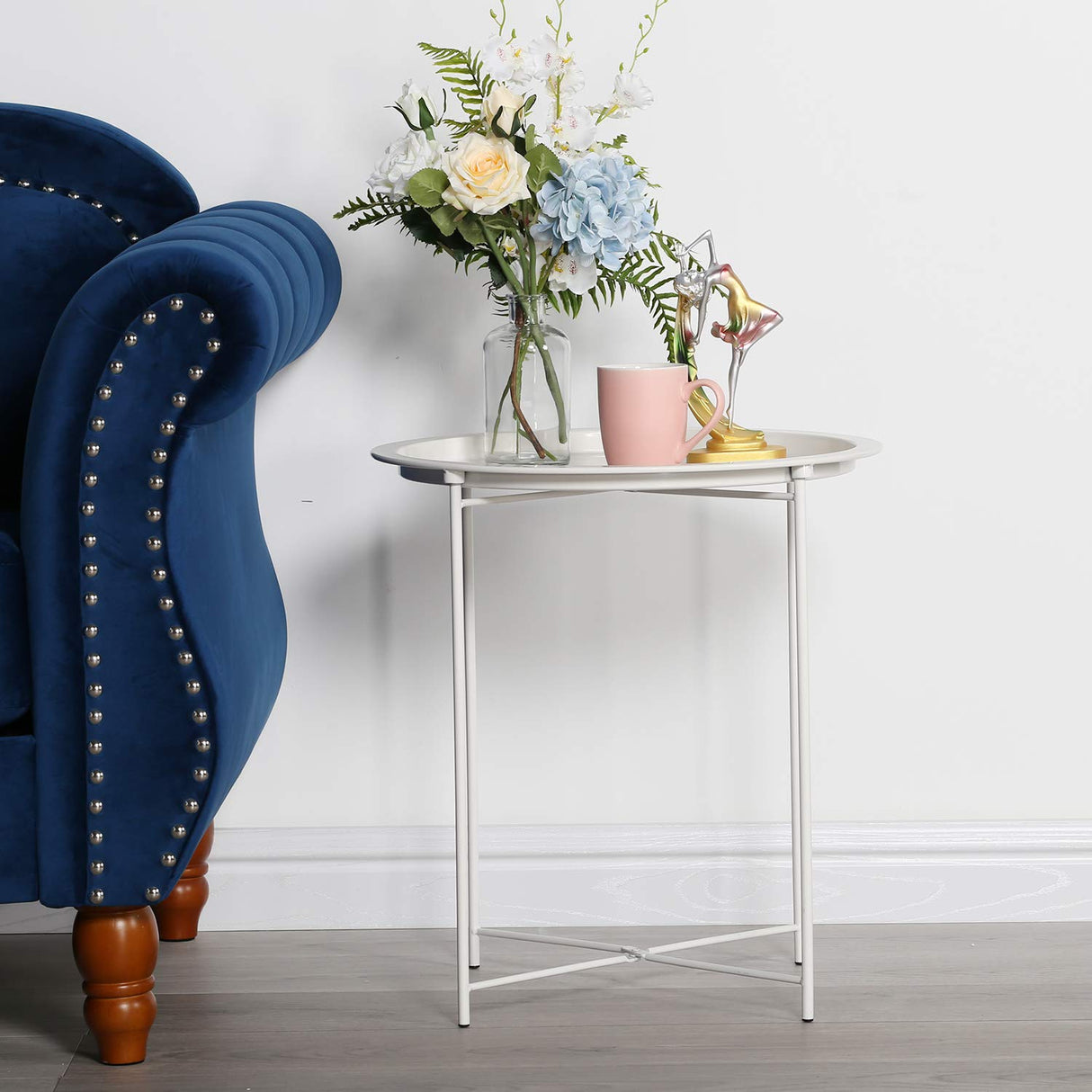 Side Table,Round Tray Table Foldable Multi-Purpose Sofa,Coffee