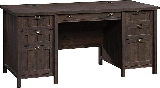 Sauder Costa Office Desk with Drawers, Executive Desk with File Drawer Storage, in Chalked Chestnut