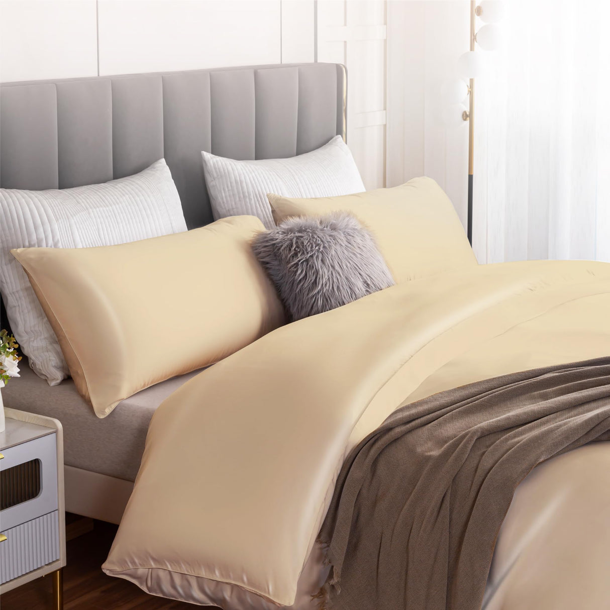 Queen Duvet Cover Set, 100% Tencel Lyocell Comforter Cover Set, Silky and Cooling