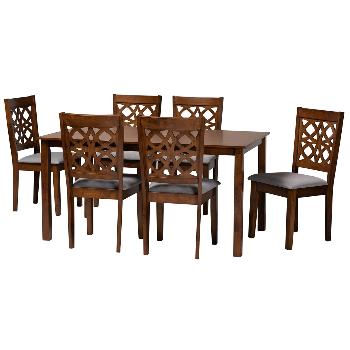 Dining Set, 7-Piece, Grey/Walnut Brown