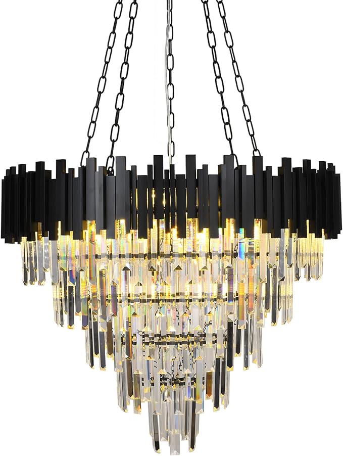 Crystal Chandeliers Light Fixtures Black Round Raindrop Crystal Pendant Light Ceiling