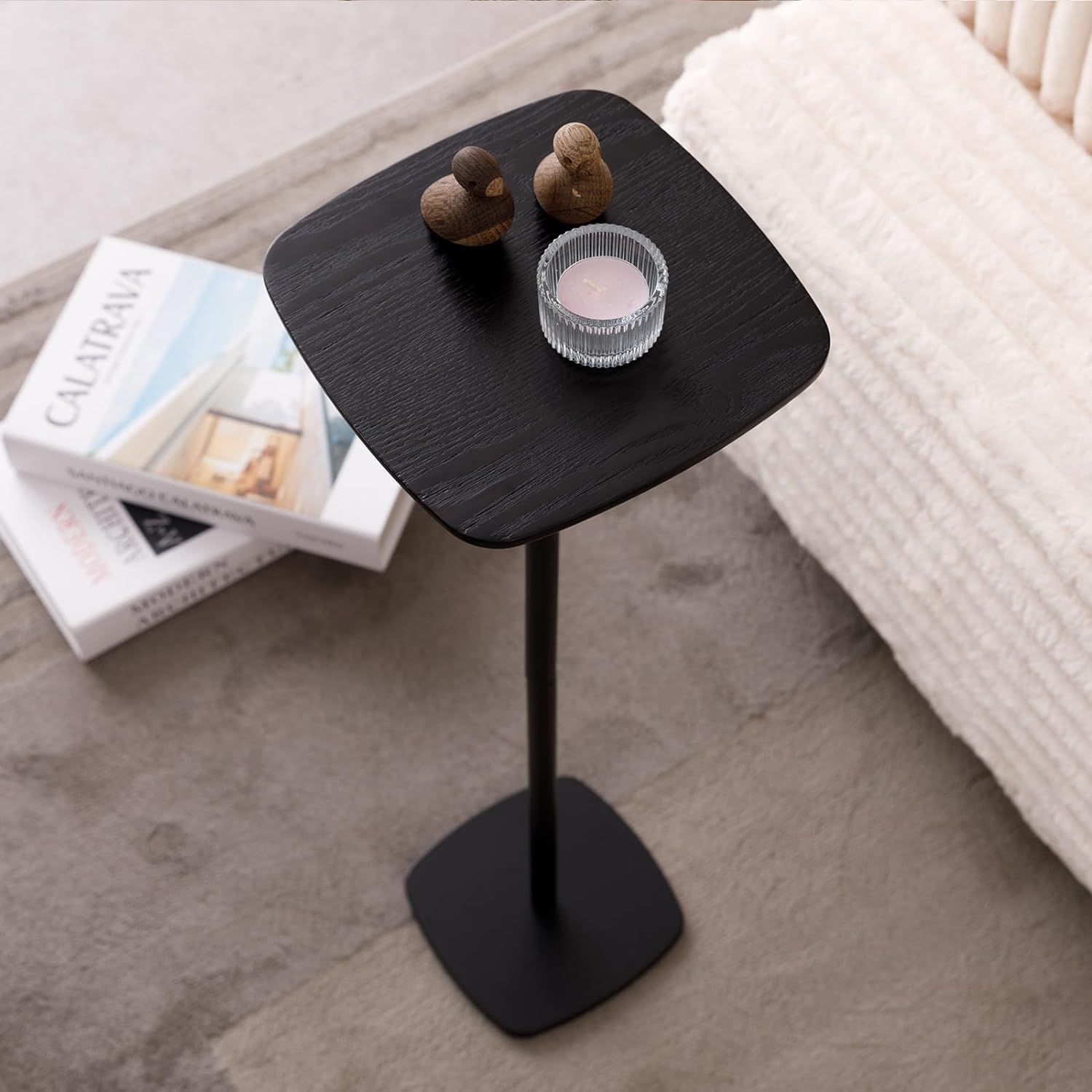 Weighted Pedestal Side Table,Modern Small Drink Tables, Square Cocktail Tables