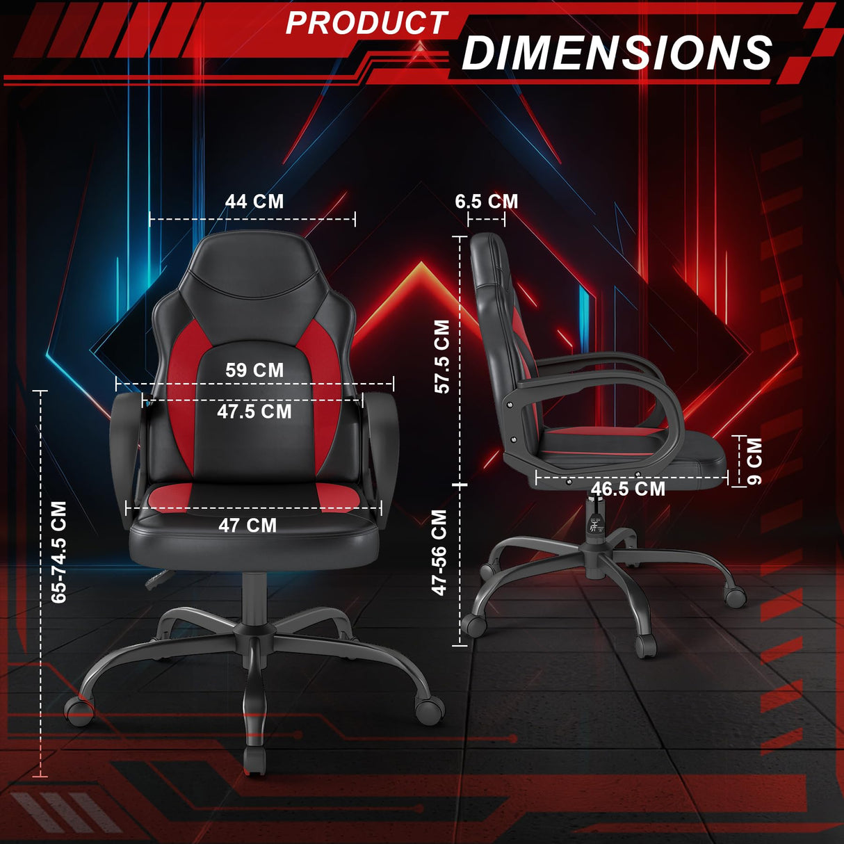 Ergonomic Gaming Office Chair with Lumbar Support - Red
