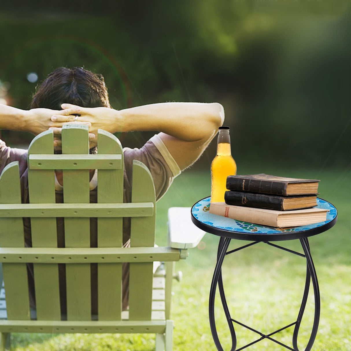 Patio Side Table Outdoor Accent Table Bistro Coffee Table Plant End Table Small Porch Table