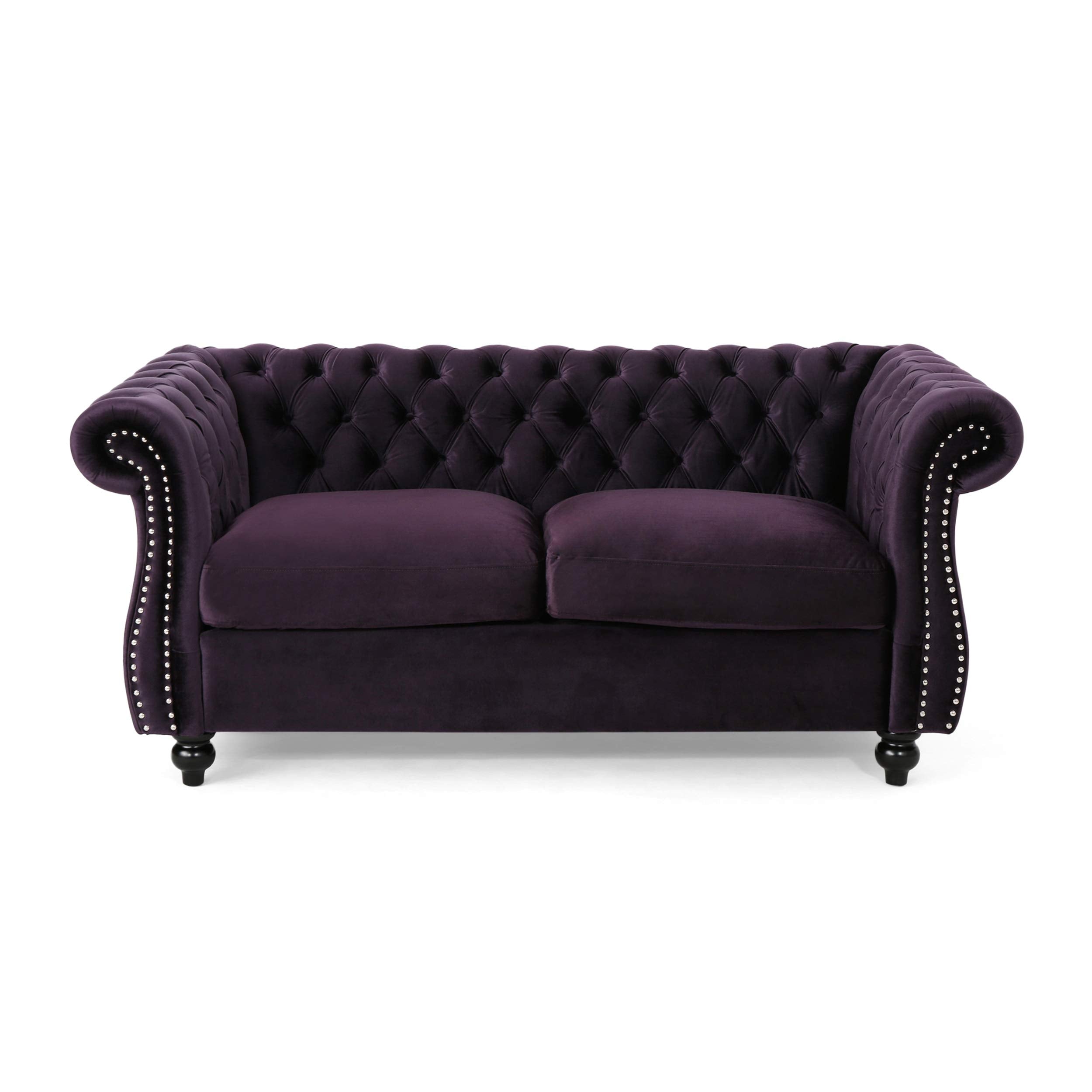 Karen Traditional Chesterfield Loveseat Sofa, BlackBerry