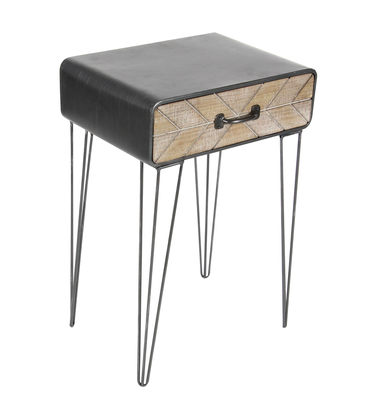 Metal Side End Accent Table Single Drawer End Table, Side Table 17" x 12" x 26", Black