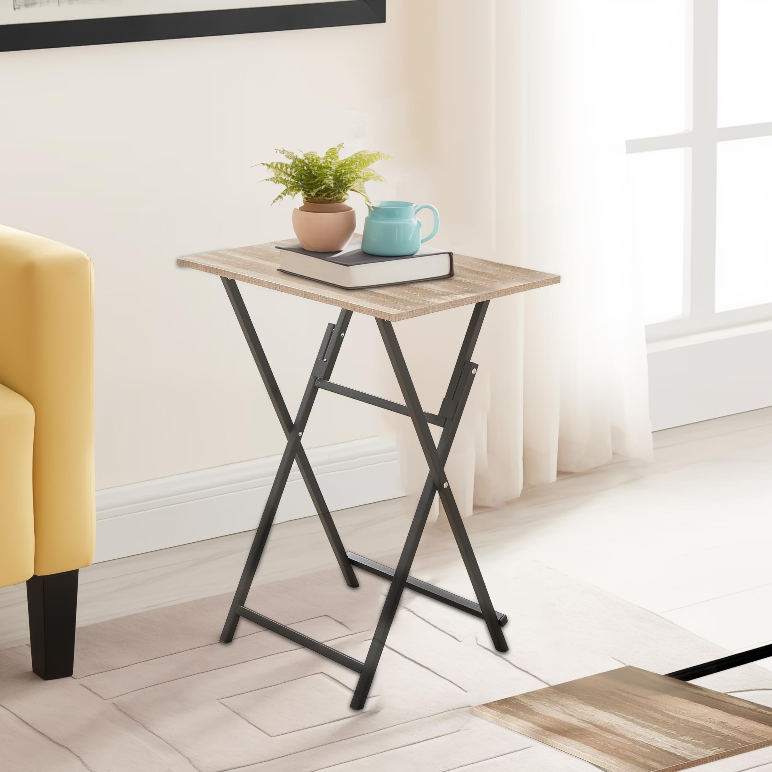 Folding TV Tray Table Set of 2, No Assembly Required Portable Sofa Side Table, Snack Table for Eating, Foldable for Small Spaces, Space-Saving