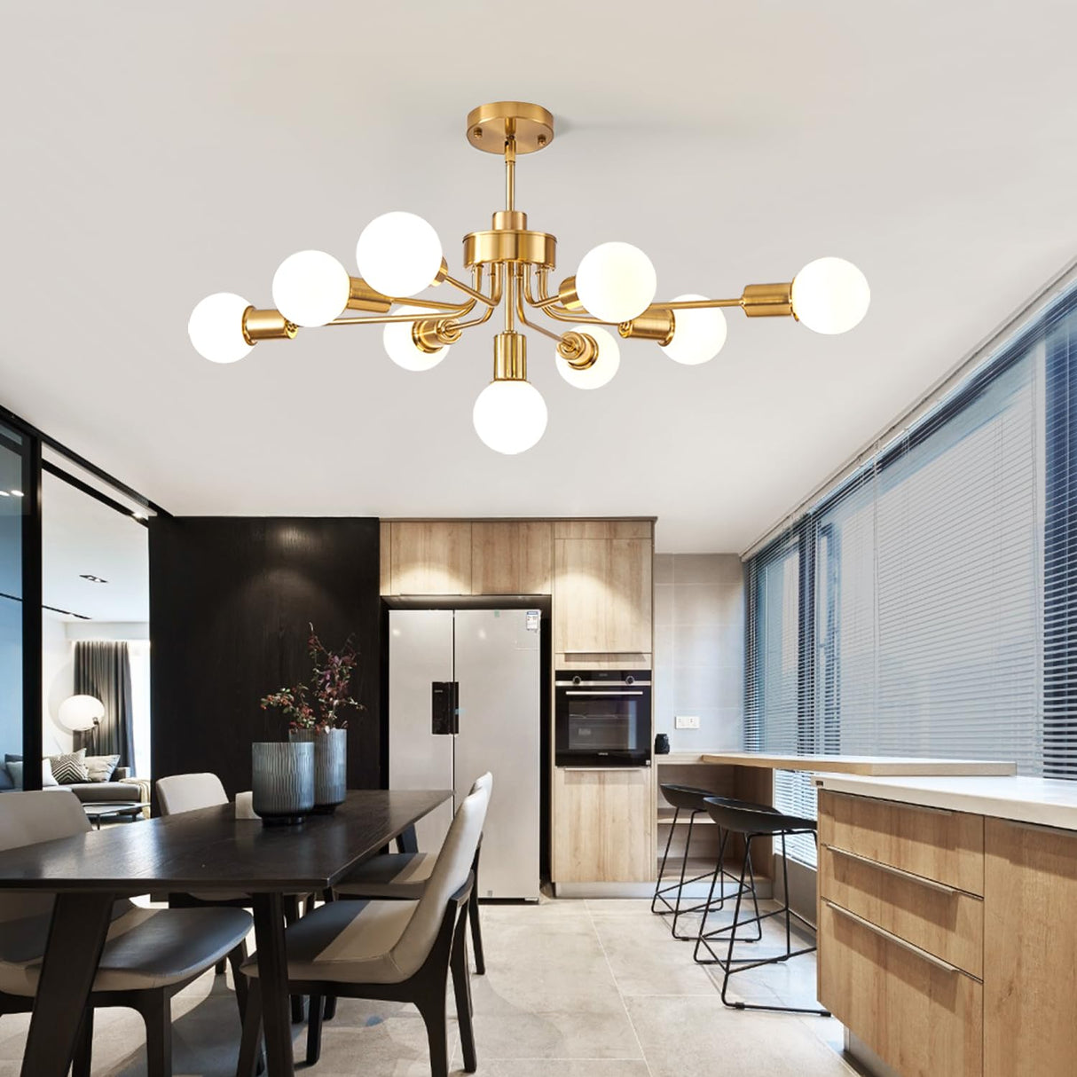 9 lights Gold chandelier,high ceiling chandelier dining room,sputnik dining room