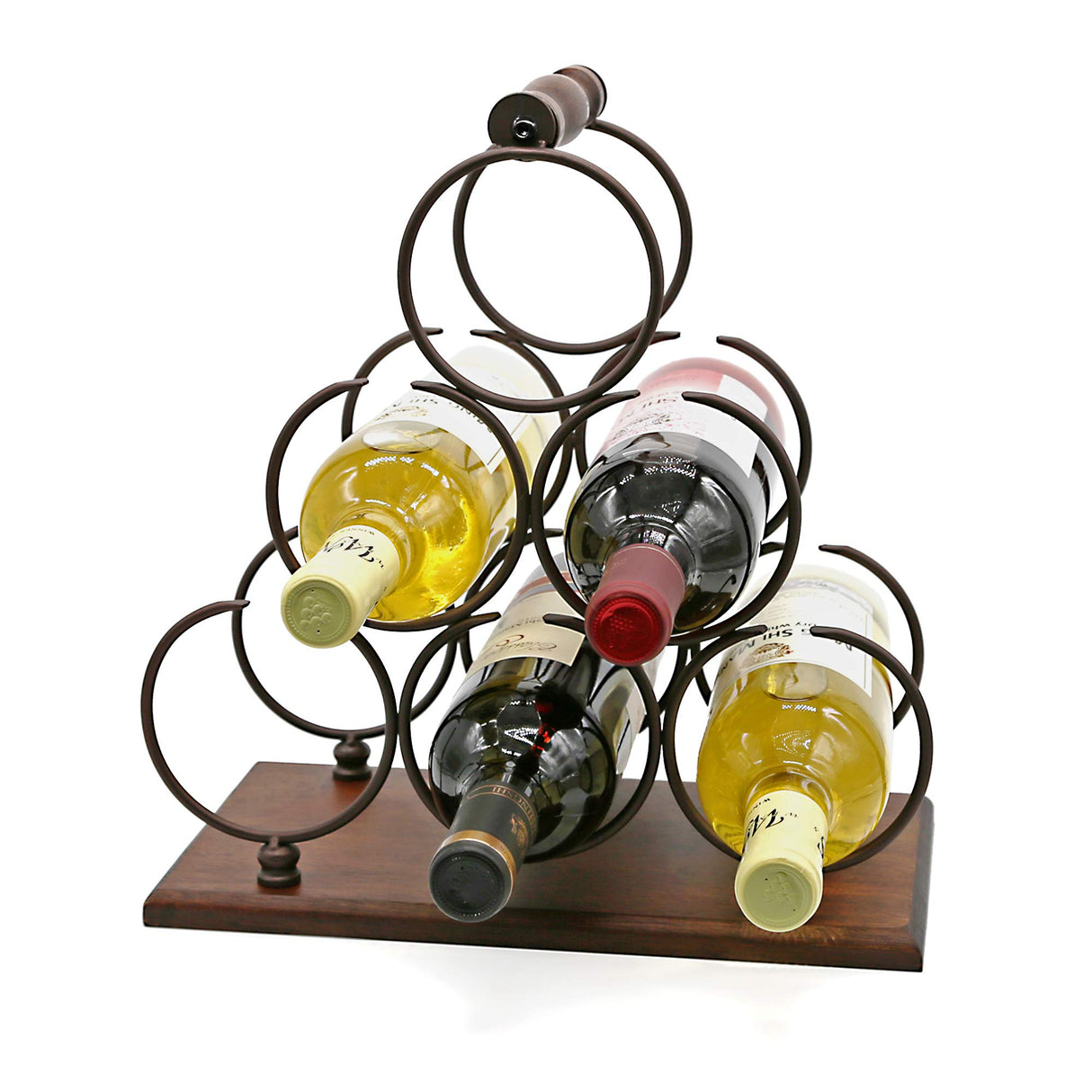 Countertop Wine Rack, Tabletop 6 Bottles Wood Wine Holder, Sturdy Handle