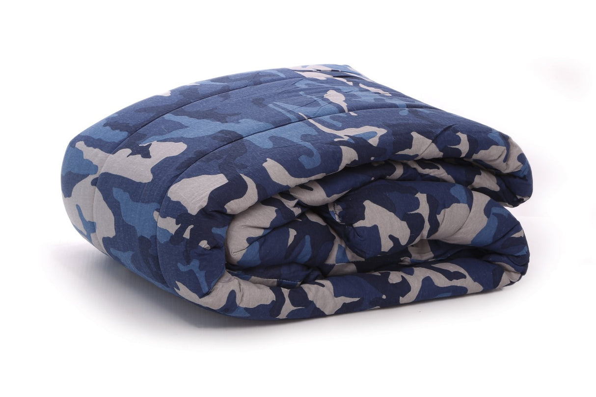 100% Cotton Jersey Knit Comforter Twin Size Blue Camouflage