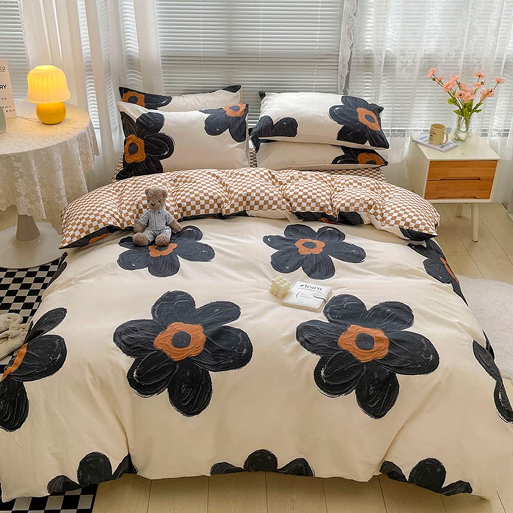 Black Sunflower Comforter Set King 3 Pieces Beige Floral Bedding Comforter Sets Pumpkin