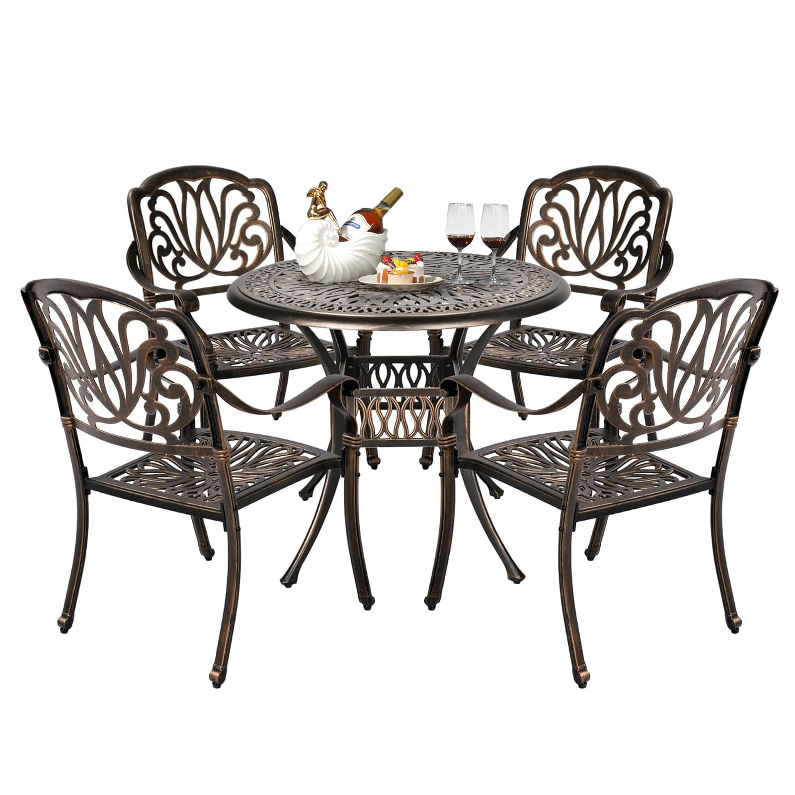 5 Pieces Outdoor Patio Dining Set, Cast Aluminium Patio Furniture Set