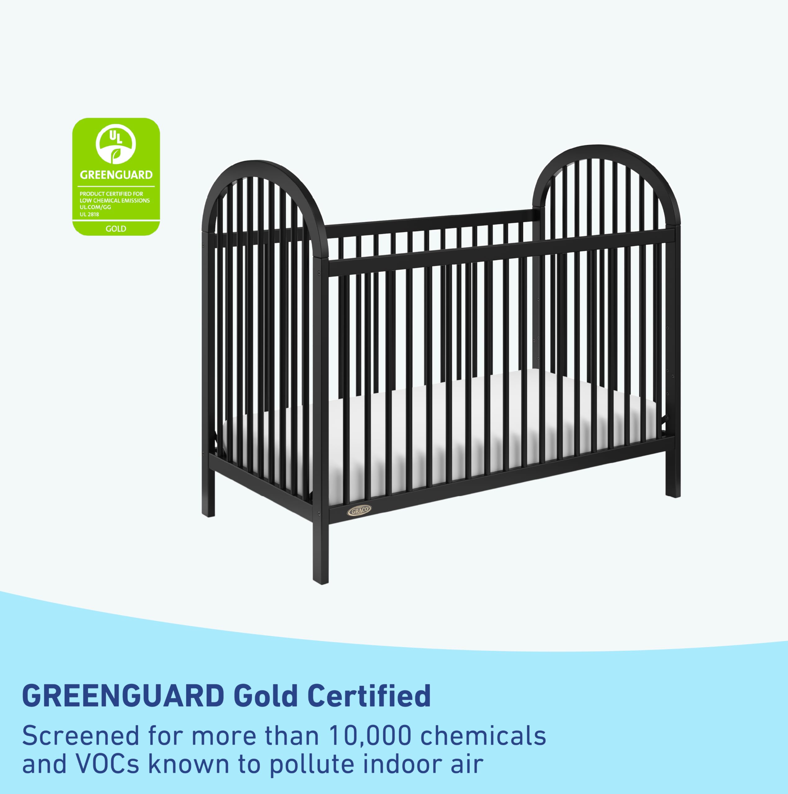3-in-1 Convertible Crib (Black) – GREENGUARD Gold Certified, Converts to Daybed and Toddler Bed, Fits Standard Full-Size Crib Mattress, Adjustable Mattress Height, Easy-to-Match Style