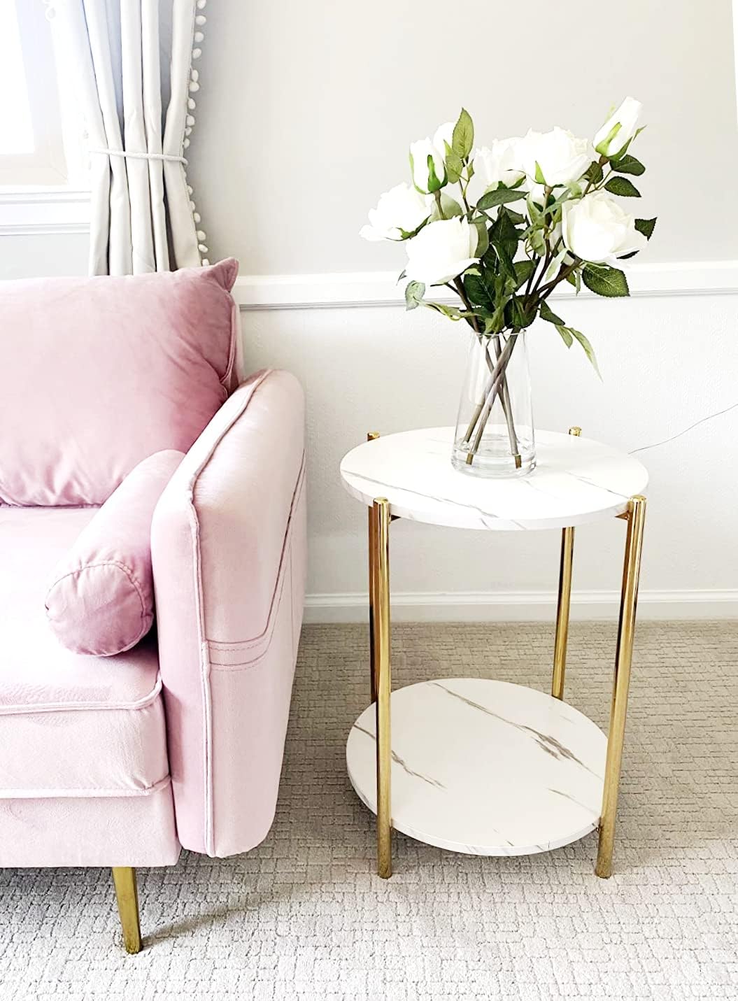 Gold End Table Faux Marble Side Table Small Round Nightstand