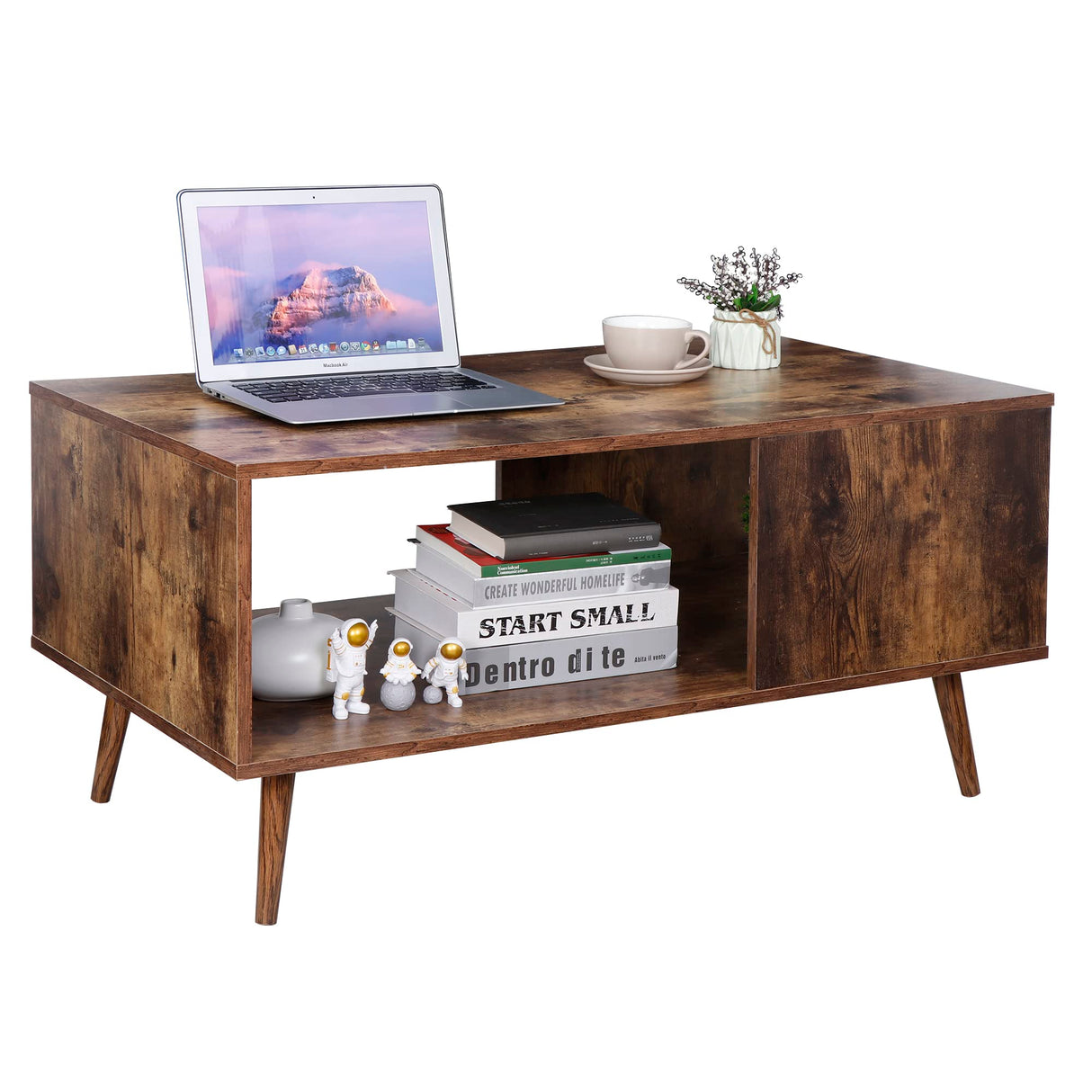 2 Tier Wooden Coffee Table with Storage for Living Room,