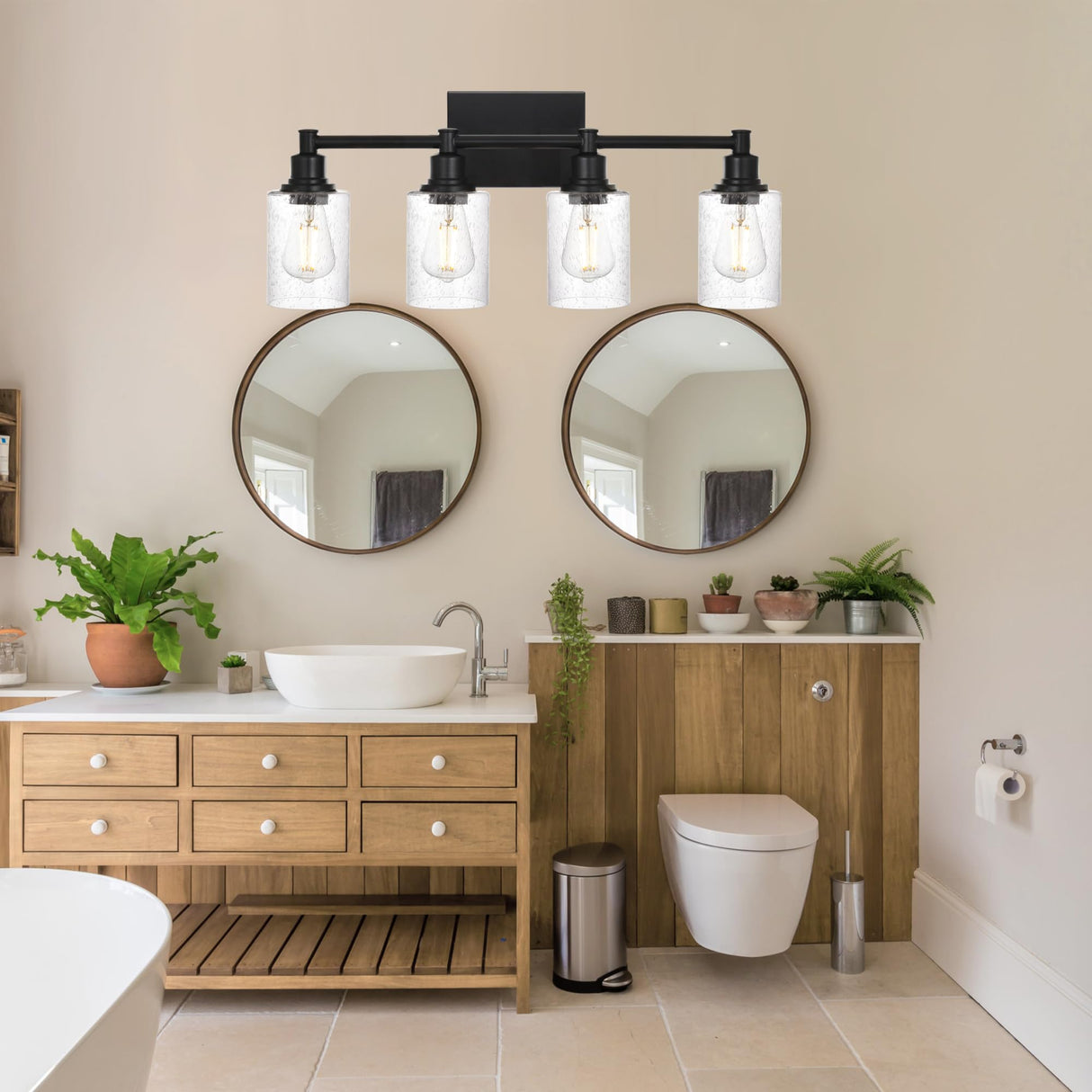 Mid Century Modern Wall Mount Light Matte Black 4-Light Bathroom Vanity Light