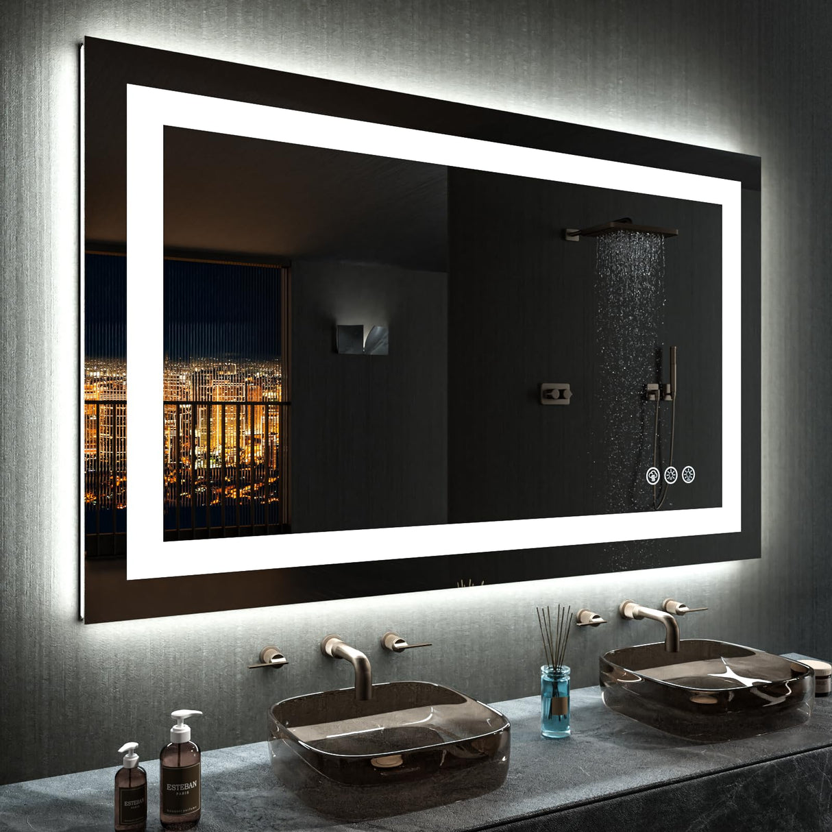 48"X32" LED Bathroom Mirror with Lights, Anti-Fog, Dimmable, RGB Backlit