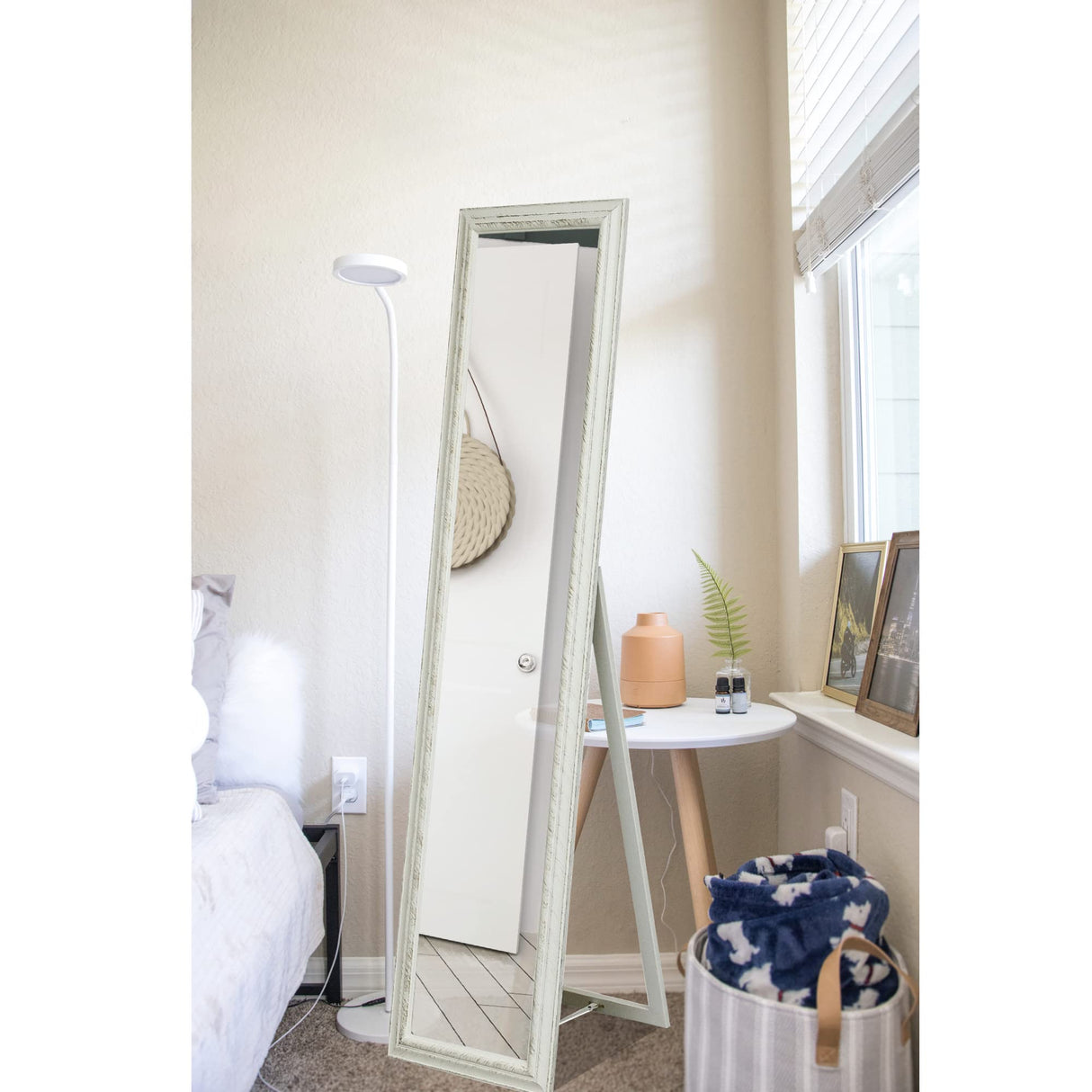 Antiqued White Finish Floor Mirror