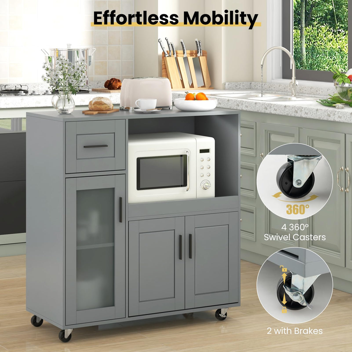 Rolling Kitchen Island Cart on Wheels, Mobile Kitchen Cart