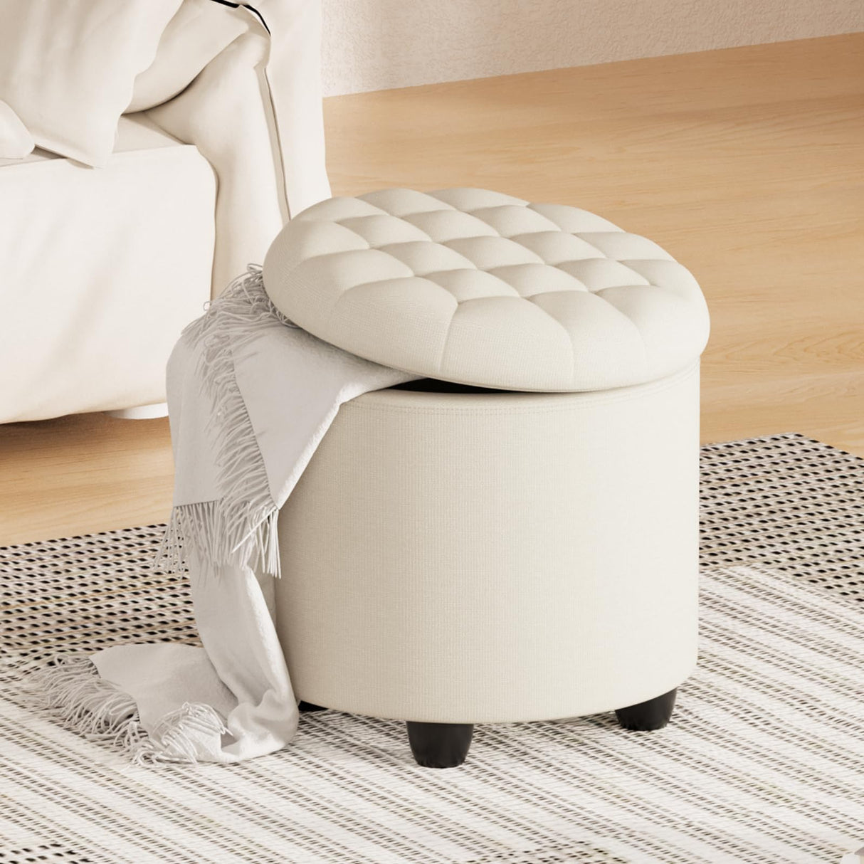 Modern Round Storage Ottoman,Button Tufted Ottoman Foot Stools Ottoman Footstool