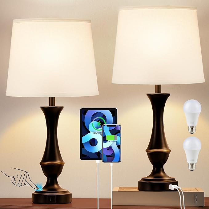 Touch Lamps for Bedrooms Set of 2 - Nightstand Table Lamp