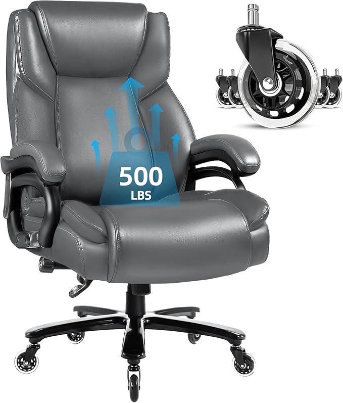 500lbs Heavy Duty Office Chair for Low Back Pain Relief, Big and Tall Office Chair with Ergonomic Lumbar Support