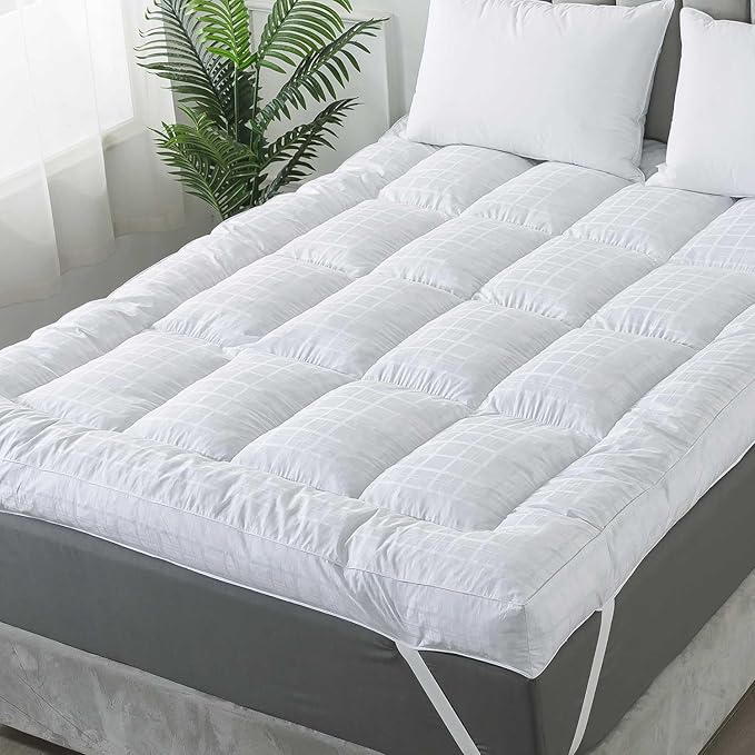 5 Inch Duck Feather Bed King Size, 100% Cotton Extra Thick Mattress Topper