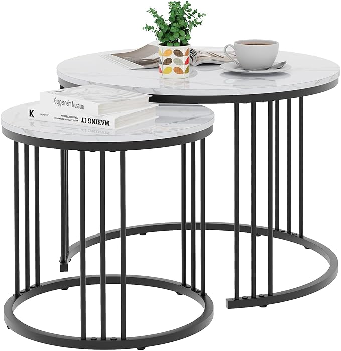 Coffee Table Faux Marble Nesting Table for Small Place 2 Sets Modern Furniture Living Room Sets